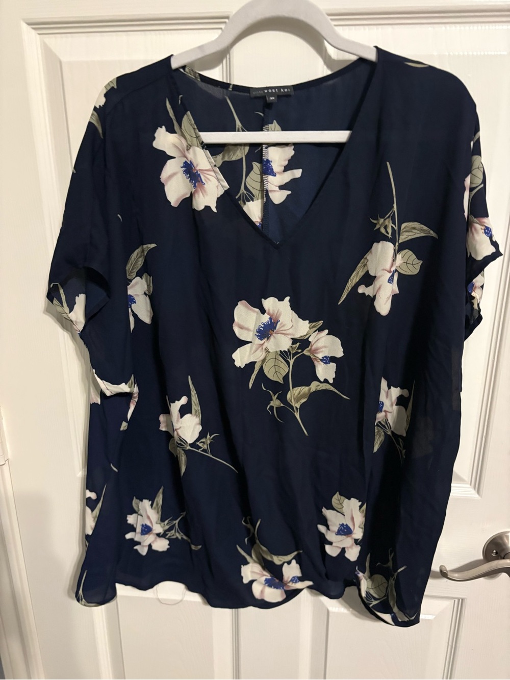 262- West Kei Navy Floral V-Neck Blouse